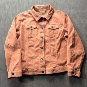 Tantrums Corduroy Trucker Jacket Peach Pink Button Down Women's Size Large